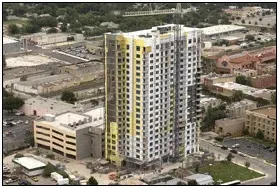 Aerial view of a construction site photographed from a helicopter